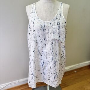 Eileen Fisher Silk Speckled Splatter Scoop Neck Tank Top Pocket Preppy Sz M